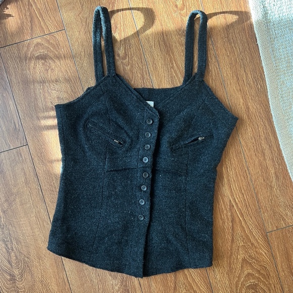 Black Wool Zipper & Button Tank Top - Picture 7 of 7